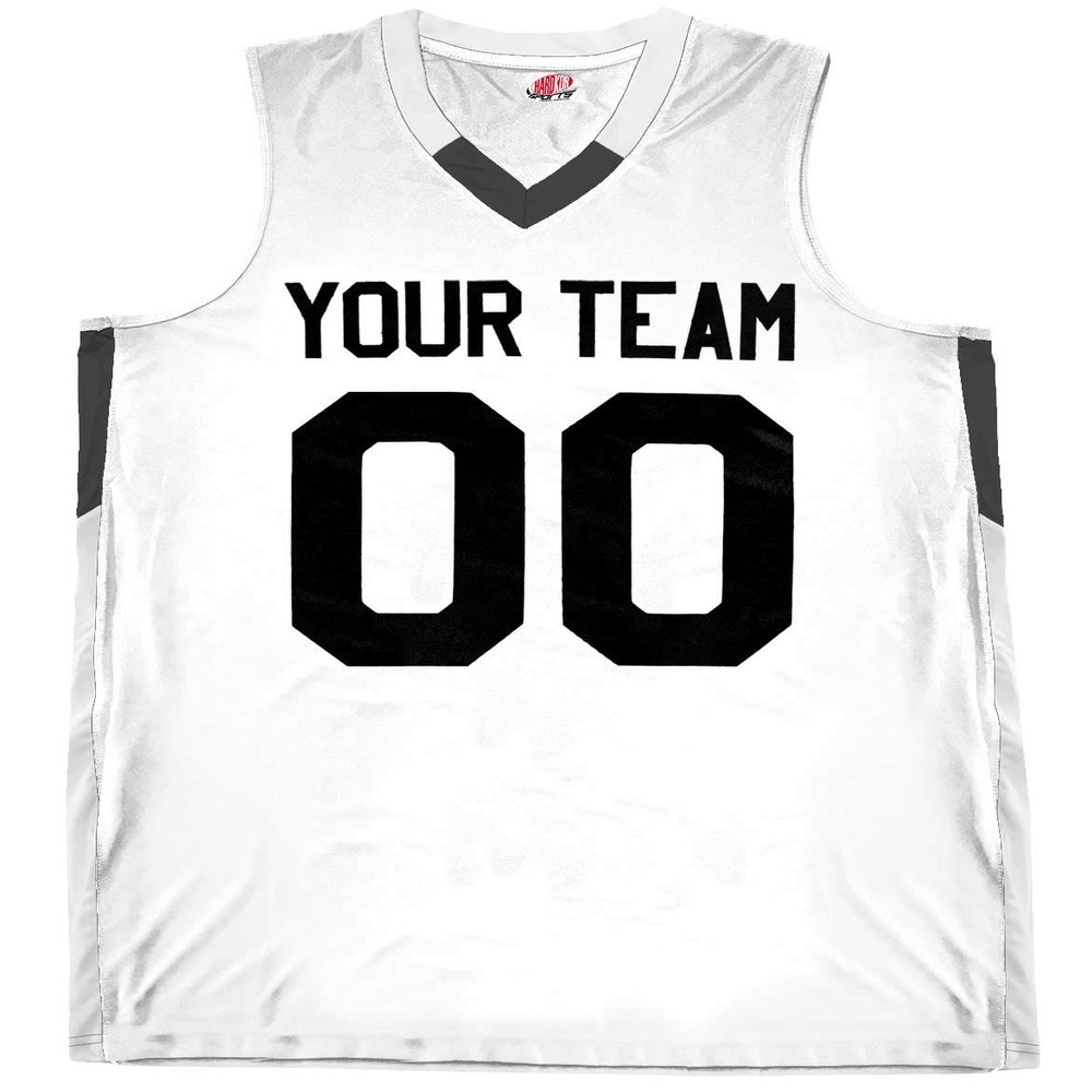 Custom Basketball Jersey V-Neck 2 Color Trim White and Black Adult X-Large