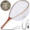 PLUSINNO Fly Fishing Net with Wooden Frame and Magnetic Release, Soft Rubber Mesh for Trout and Bass Catch and Release view 1