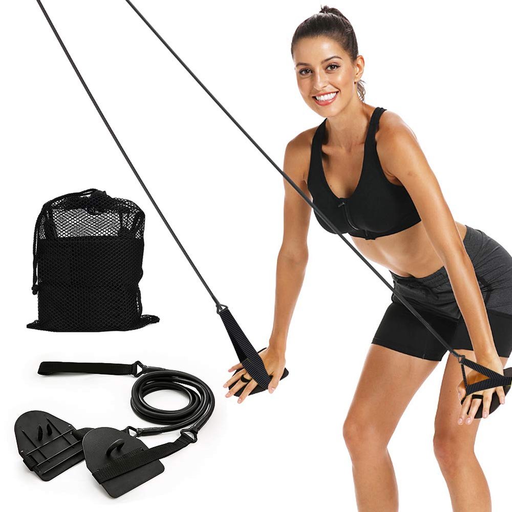 Dryland Powercord with Paddles,Swimming Arm Strength Trainer, Professional Freestyle Swimming Resistance Exercise Bands Set