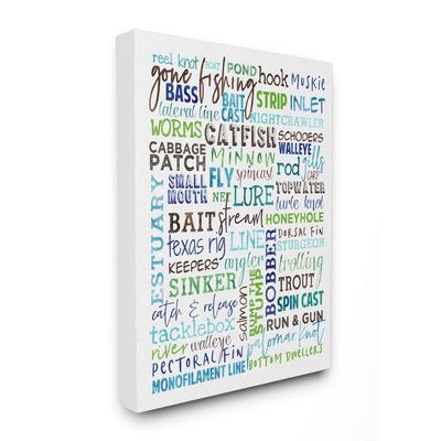 Stupell Industries Fishing Terms and Phrases Sports Blue Green Word Design, Designed by Erica Billups Wall Art, 24 x 1.5 x 30, Canvas