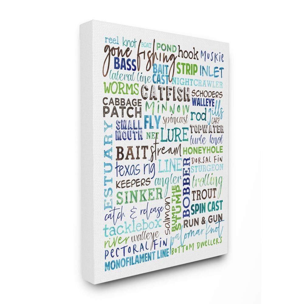 Stupell Industries Fishing Terms and Phrases Sports Blue Green Word Design, Designed by Erica Billups Wall Art, 24 x 1.5 x 30, Canvas