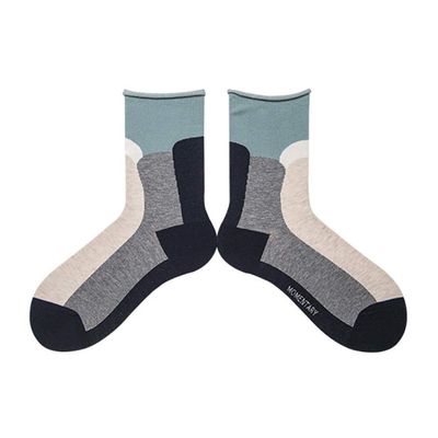 Rolled Socks Mid Tube Socks Contrast Color Loose Socks Casual Men And Women Socks-Cyan Magnetic_One Size