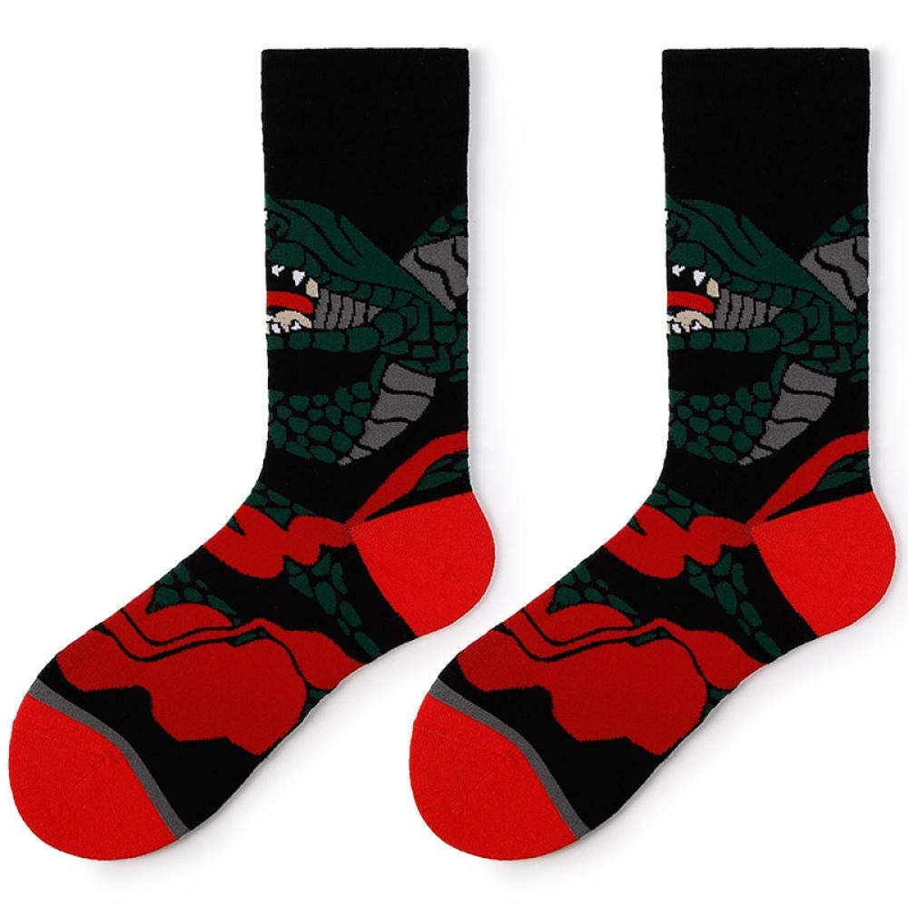 Socks Ladies Tide Socks Mid-Length Socks Couple Socks Men Socks Personality Cotton Socks-Green Snake_One Size