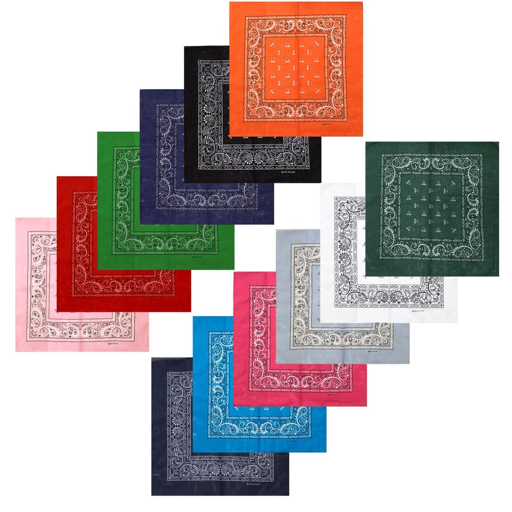 COUVER Cotton Bandana Head Wrap Face Mask, 12 Assorted Colors