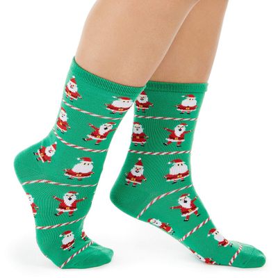 Charter Club Women's Santa Crew Socks Green One Size
