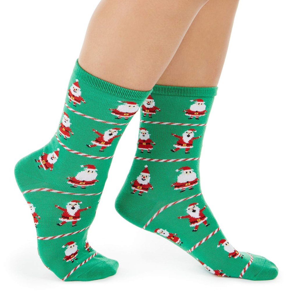 Charter Club Women's Santa Crew Socks Green One Size