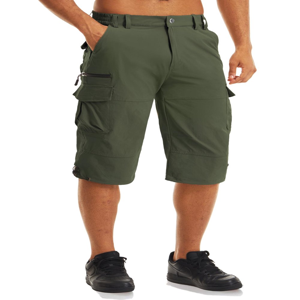 MAGCOMSEN Men's Capri Pants 3/4 Shorts: Green, Athletic, Hiking, Running, Workout, Fishing, Tactical, Casual, Green