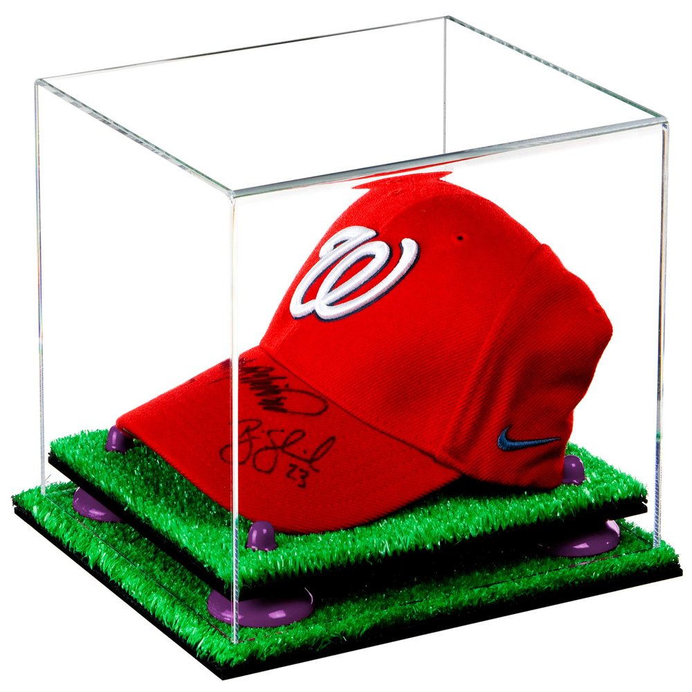 Better Display Cases Acrylic Baseball Cap Display Case with Clear, Purple Risers and Turf Base (A006/V21)