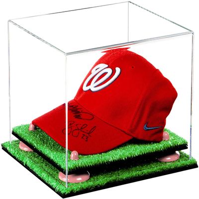 Better Display Cases Acrylic Baseball Cap Display Case with Clear, Pink Risers and Turf Base (A006/V21)