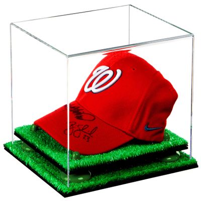 Better Display Cases Acrylic Baseball Cap Display Case with Clear, Green Risers and Turf Base (A006/V21)