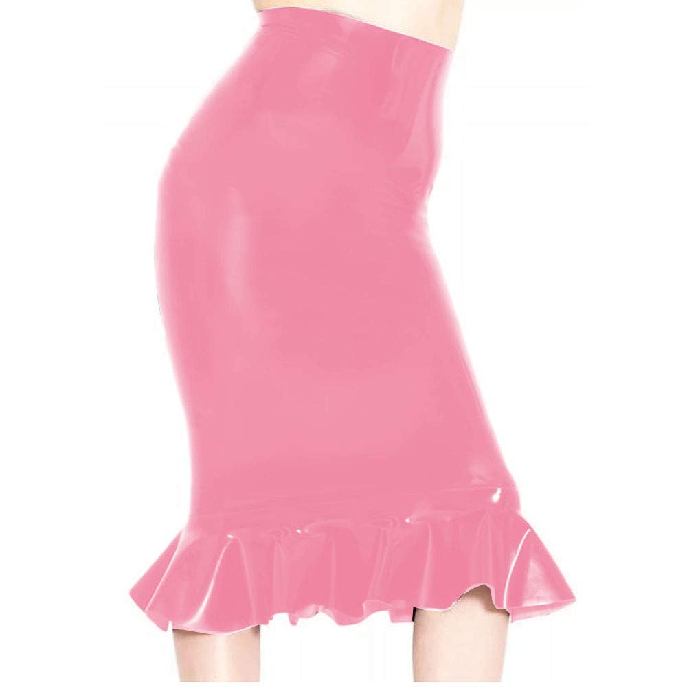 Fetish Queen 16 Colors Women Fishtail Pencil Skirt Metallic Midi Pleated Skirt (Pink,S)