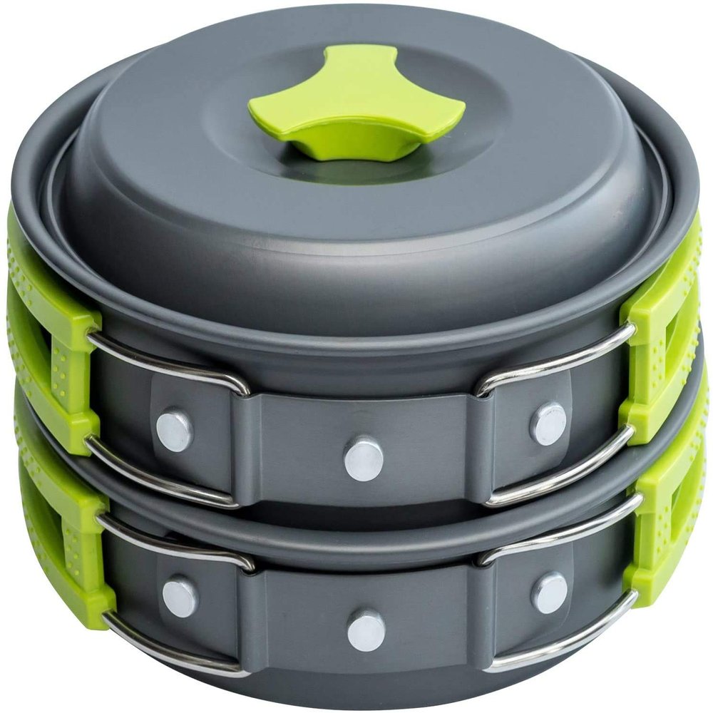 MalloMe Camping Cookware Mess Kit for Backpacking Gear Camping Cooking Set - Camping's Pots and Pans Set - Backpacking Stove/Portable Stove Compatible - Camp Kitchen Equipment Accessories 2L Pot