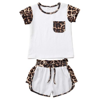 Kid Baby Girls Summer Shorts Set Leopard T-Shirt Top Drawstring Shorts 2Pcs Tracksuit Clothes Set 6M-6Y (White, 1-2Y)
