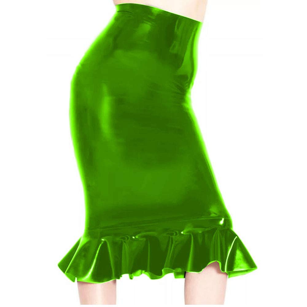 Fetish Queen 16 Colors Women Fishtail Pencil Skirt Metallic Midi Pleated Skirt (Light Green,M)