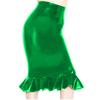 Fetish Queen 16 Colors Women Fishtail Pencil Skirt Metallic Midi Pleated Skirt (Green,XL) view 1