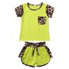 Kid Baby Girls Summer Shorts Set Leopard T-Shirt Top Drawstring Shorts 2Pcs Tracksuit Clothes Set 6M-6Y (Green, 5-6Y) view 1