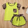Kid Baby Girls Summer Shorts Set Leopard T-Shirt Top Drawstring Shorts 2Pcs Tracksuit Clothes Set 6M-6Y (Green, 5-6Y) view 2