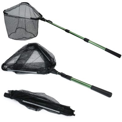 Fishing Landing Net with Telescoping Pole Handle, Super Strong Aluminum, 61" Full Extended, Rubber Coated Net