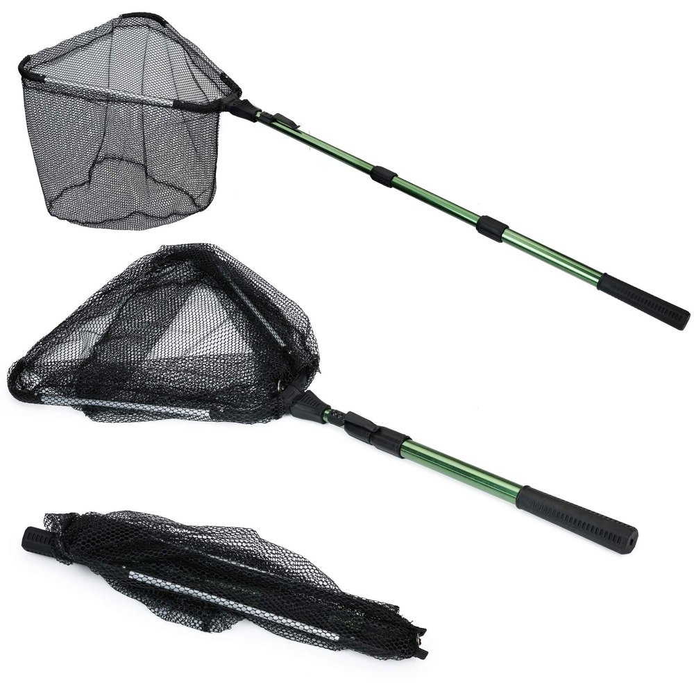 Fishing Landing Net with Telescoping Pole Handle, Super Strong Aluminum, 61" Full Extended, Rubber Coated Net