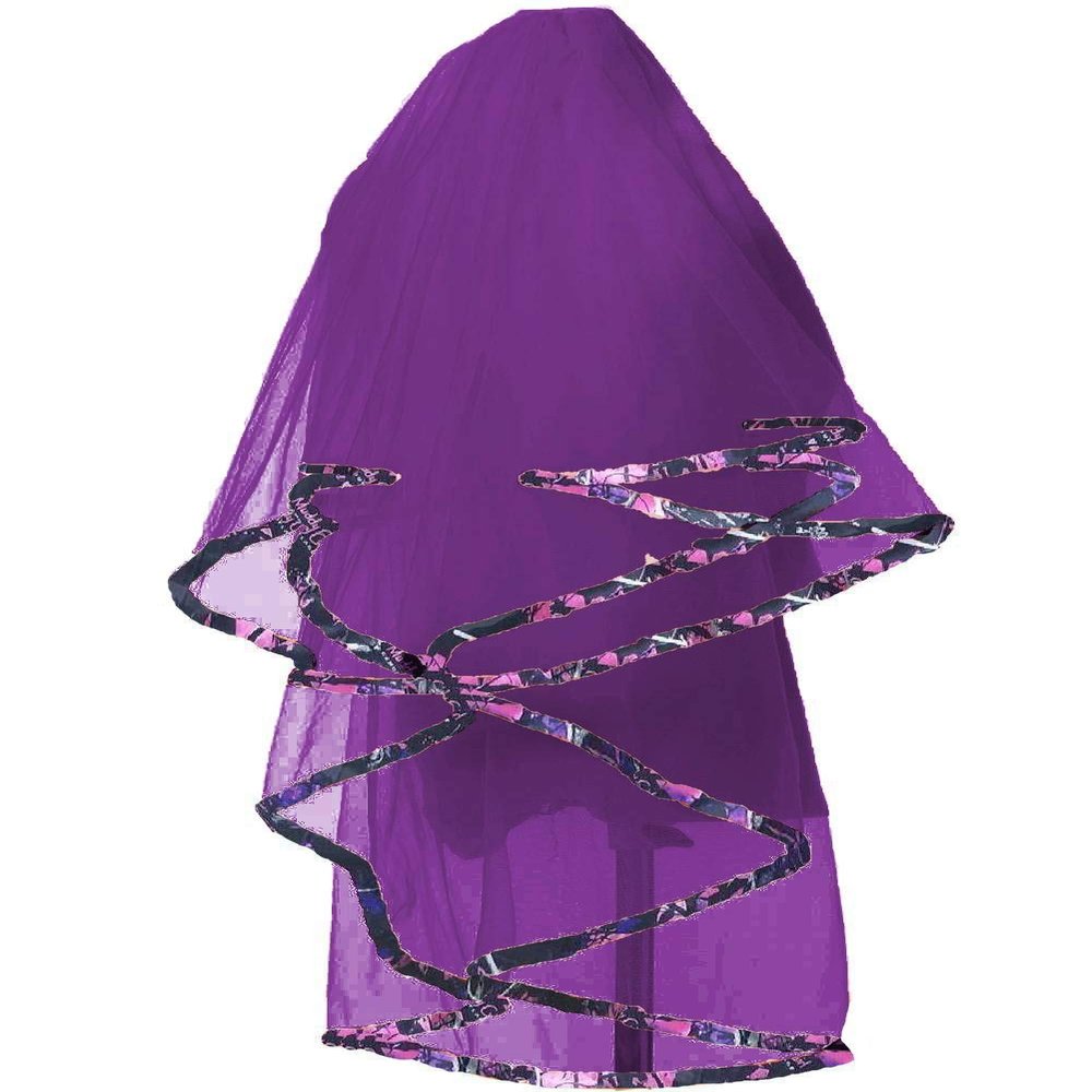 YINGJIABride Muddy Camo and Tulle Bridal Veils Wedding Cosplay Veil with Comb(Purple)