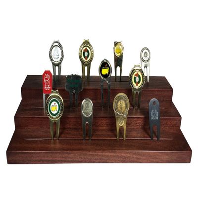 Golf Divot Tool Step Display | Cherry Finish | Solid Hardwood | Measures 14" W x 6" D x 2.25" H