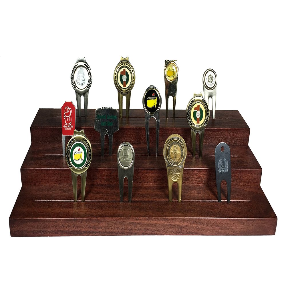 Golf Divot Tool Step Display | Cherry Finish | Solid Hardwood | Measures 14" W x 6" D x 2.25" H