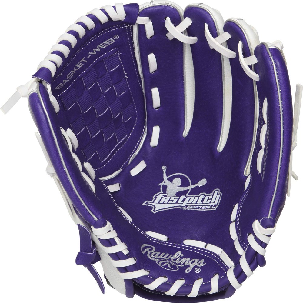 Rawlings Fastpitch Series Softball Glove, 11.5 inch, Basket Web, Right Hand Throw, Purple/White (MODFP115PURW-6/0)