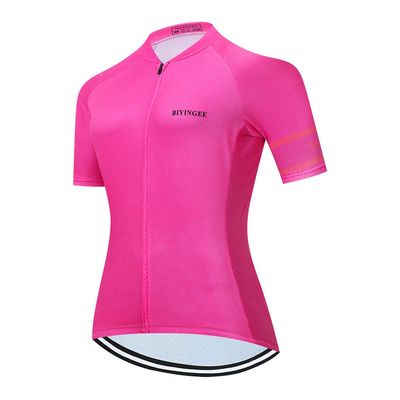 BIYINGEE Women's Cycling Jersey Short Sleeve Sweat Wicking Fluorescence Pink Size XS