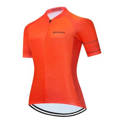 BIYINGEE Women's Cycling Jersey Short Sleeve Sweat Wicking Bright Orange Size 5XL