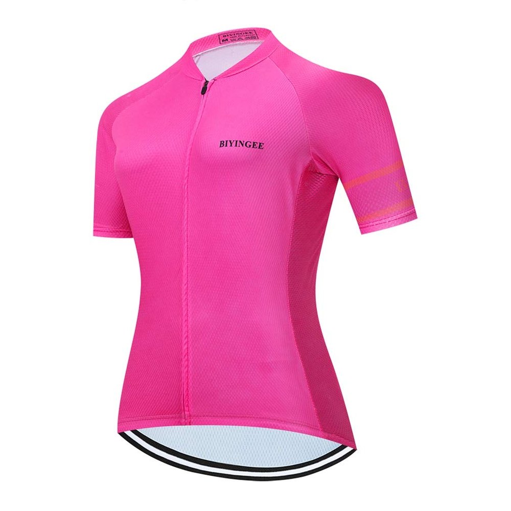 BIYINGEE Women's Cycling Jersey Short Sleeve Sweat Wicking Fluorescence Pink Size S