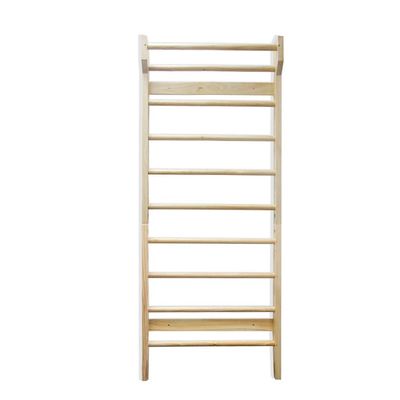 Swedish Ladder Wood Stall Bar Suspension Trainer Physical Therapy & Gymnastics Ladder w/ 10 Strategic Rods. Solid Pine.