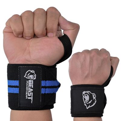 Beastpowergear Wrist Wraps |Competition Grade|18 Inch Professional Quality Provides Additional Wrist Support During Weightlifting, Powerlifting, Strength Training. (Black/Blue, 18")