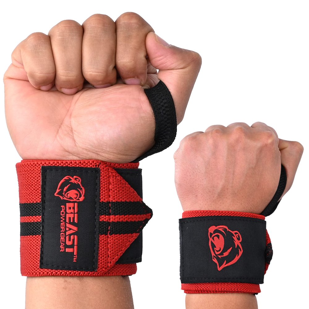 Beastpowergear Wrist Wraps |Competition Grade|18 Inch Professional Quality Provides Additional Wrist Support During Weightlifting, Powerlifting, Strength Training. (Black/Red, 18")