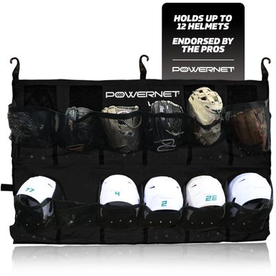 PowerNet Softball & Baseball Helmet Hanging Organizer, 12 Pocket Glove & Helmet Storage Holder & Dugout Organizer, Portable Baseball Gear Training Equipment Holder (Black)