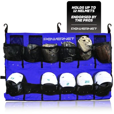 PowerNet Softball & Baseball Helmet Hanging Organizer, 12 Pocket Glove & Helmet Storage Holder & Dugout Organizer, Portable Baseball Gear Training Equipment Holder (Royal Blue)
