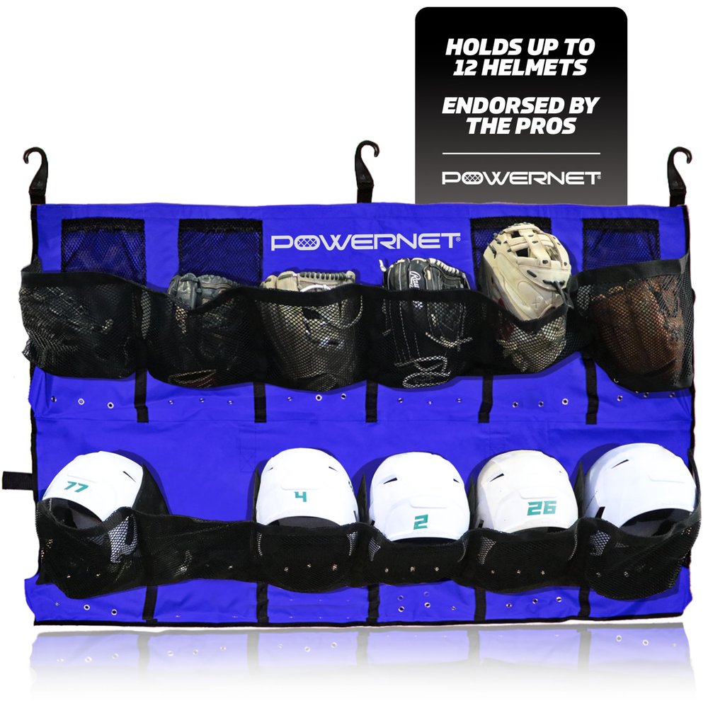 PowerNet Softball & Baseball Helmet Hanging Organizer, 12 Pocket Glove & Helmet Storage Holder & Dugout Organizer, Portable Baseball Gear Training Equipment Holder (Royal Blue)