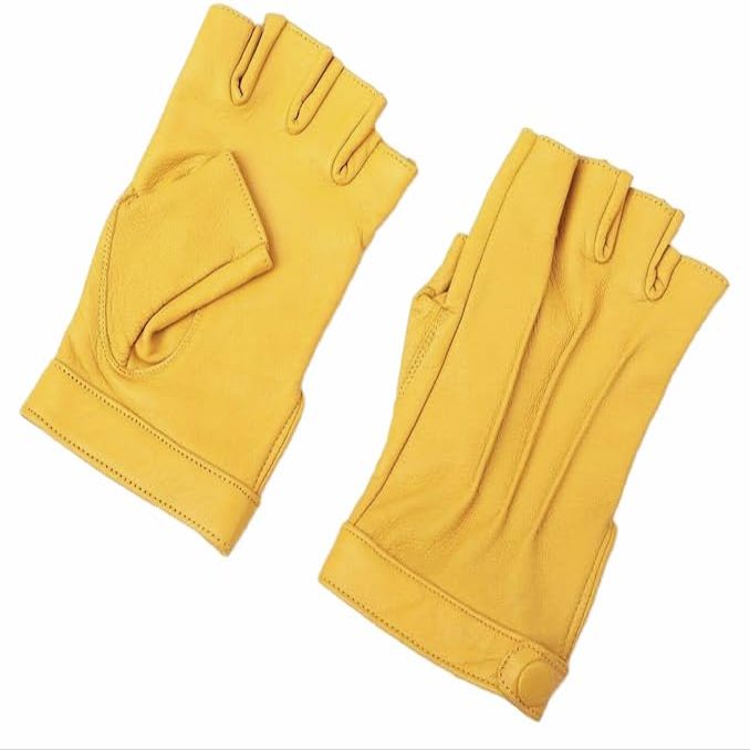 LEATHER LH HANDS, Women Unlined Genuine Sheep Leather Fingerless Driving Cycling Biking Gloves Yellow, Large
