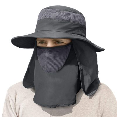 IYEBRAO Mens Outdoor Sun Hat with Face Neck Flap UV Protection for Fishing Hiking Garden (Dark Gray)
