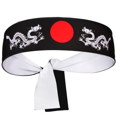 5Chaos Japanese Headband Hachimaki for Karate Cosplay Kitchen Chef, Bushido Head Wrap for Kids Boys Ninja Samurai Party Girl Women Men, Bandana Sweatband for Festival (Dragon)