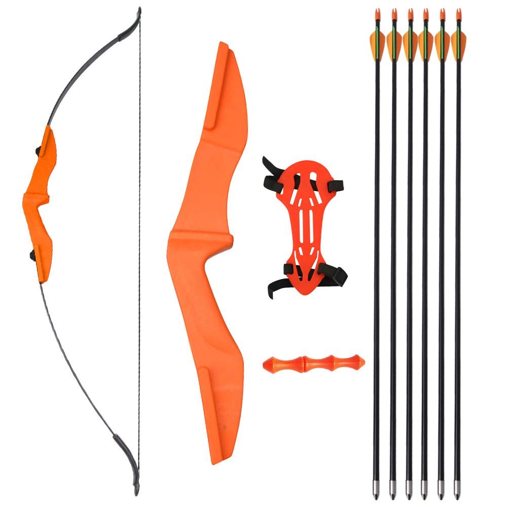 ZSHJGJR 57 Inch Takedown Recurve Bow CS Game Bow and Arrow Set 30-40lbs Straight Bow Sports Game Left Right Hand with Harmless Arrow for Shooting (Orange Set, 30lbs)