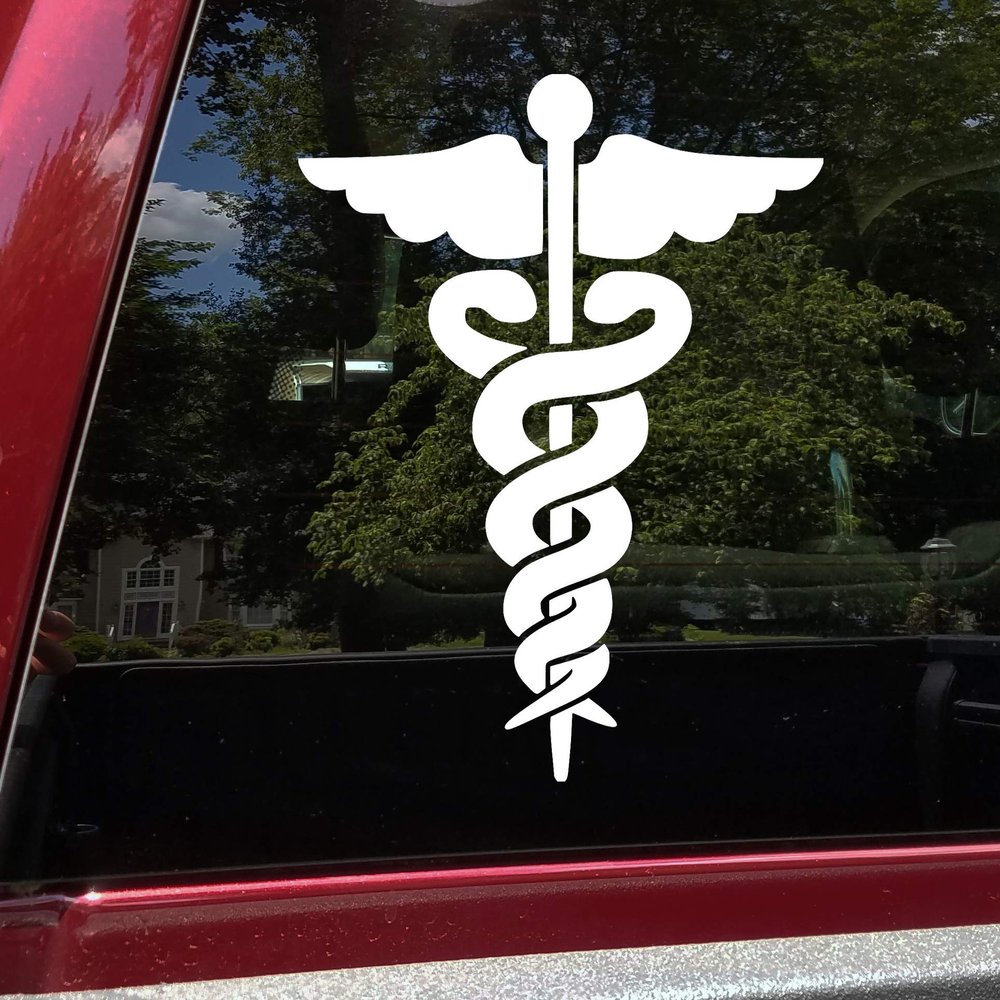 Minglewood Trading White - Caduceus Symbol Vinyl Decal - Medical Logo Medicine ER Nurse EMT - Die Cut Sticker - 16w x 20h inches