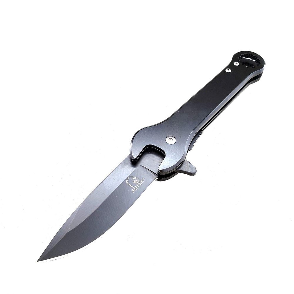 Falcon 12mm Wrench Folding Pocket Knife Multi-Function EDC Utility Tool with 440 Stainless Steel Blade & Belt Clip Camping, Fishing & Workshop Use (Grey)