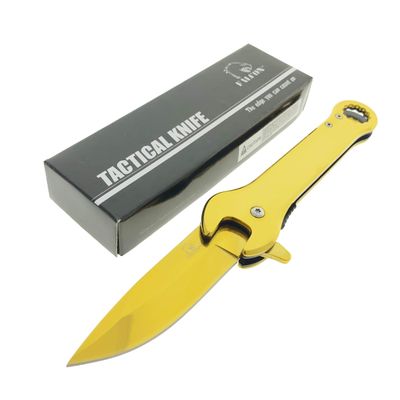 Falcon 12mm Wrench Folding Pocket Knife Multi-Function EDC Utility Tool with 440 Stainless Steel Blade & Belt Clip Camping, Fishing & Workshop Use (Gold)