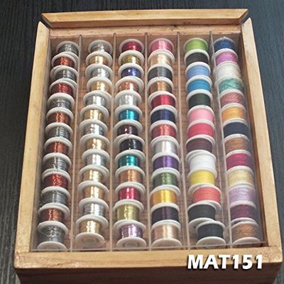 Fly Tying Thread, Floss, Tinsel, Wool, Copper & Stainless Steel Wire Assortment 72 Rolls w/Wood Case