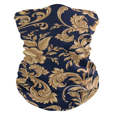 AGONA Decorative Gold Floral Face Sun Dust Mask Seamless Rave Bandana Neck Gaiter Headwear Headbands Women Men Balaclava Face Scarf for Outdoor Cycling Camping Running