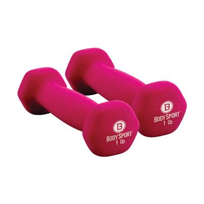 Body Sport Neoprene Dumbbell Weight, 1 lb. (2-Pack) - Latex-Free, Strength Training Equipment for Home Fitness & Gym Workouts (Pink)