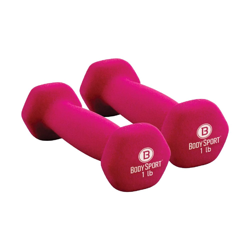 Body Sport Neoprene Dumbbell Weight, 1 lb. (2-Pack) - Latex-Free, Strength Training Equipment for Home Fitness & Gym Workouts (Pink)