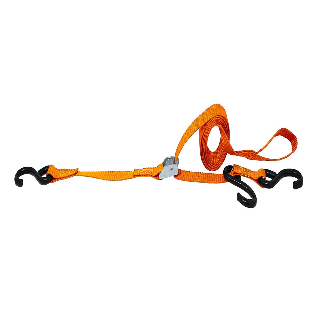 1 Inch x 6 Ft 3 Point Cam Buckle Tie Down, S Hook On Fixed End, Adjustable Strap Has A Sliding S Hook (Orange)