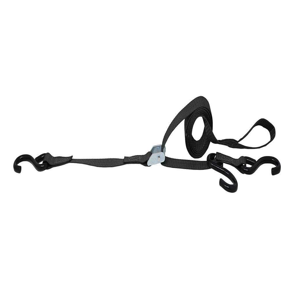 1 Inch x 6 Ft 3 Point Cam Buckle Tie Down, S Hook On Fixed End, Adjustable Strap Has A Sliding S Hook (Black)