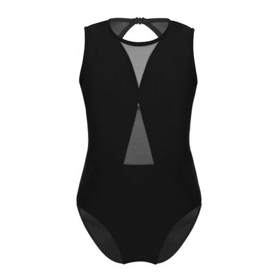 Choomomo Kids Girls Mesh Splice Sleeveless Ballet Dance Leotard Gymnastic Exercise Sports Running Jumpsuit Black 4-5